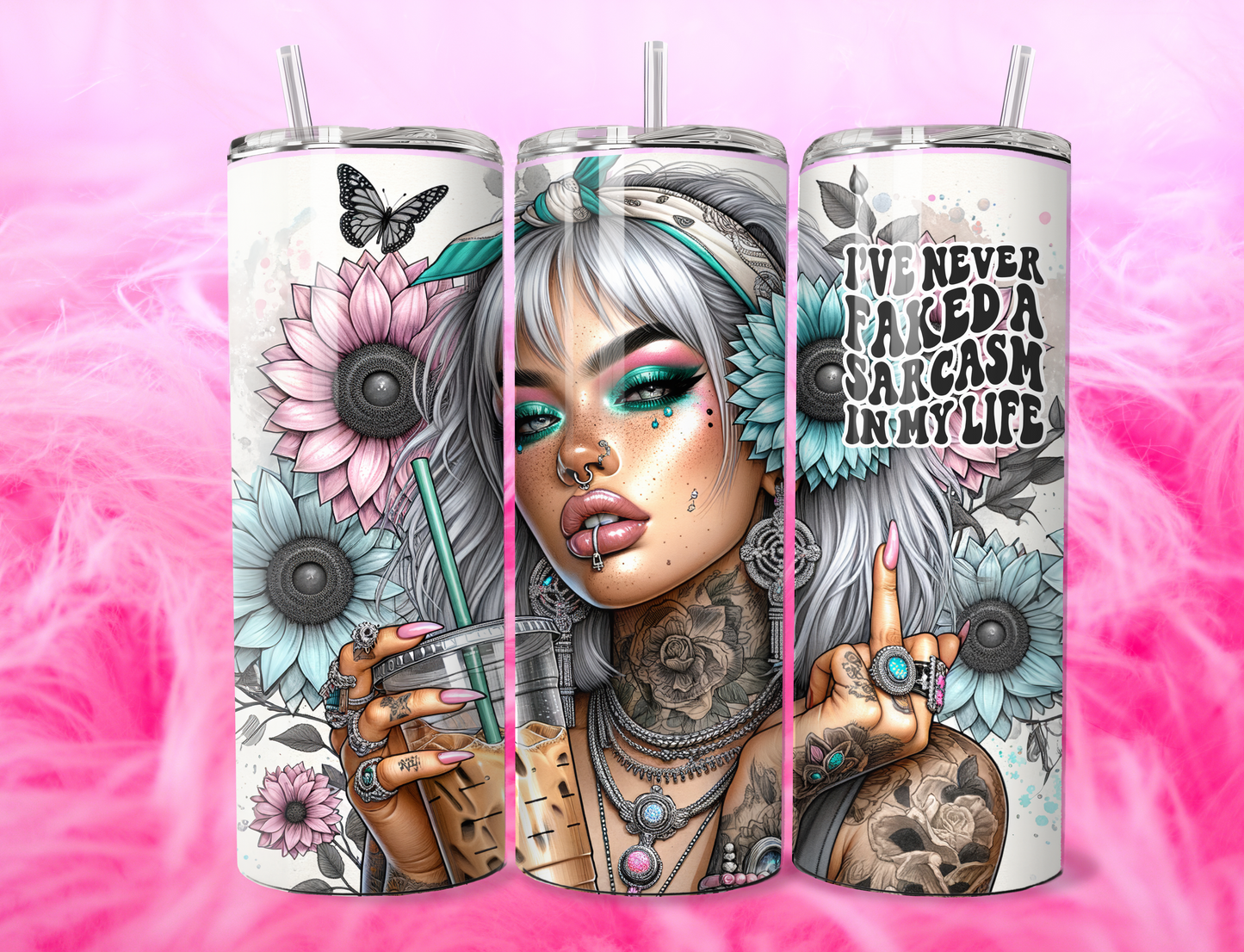 READY TO PRESS 20oz TUMBLER WRAP PRINT NEVER FAKED A SARCASM
