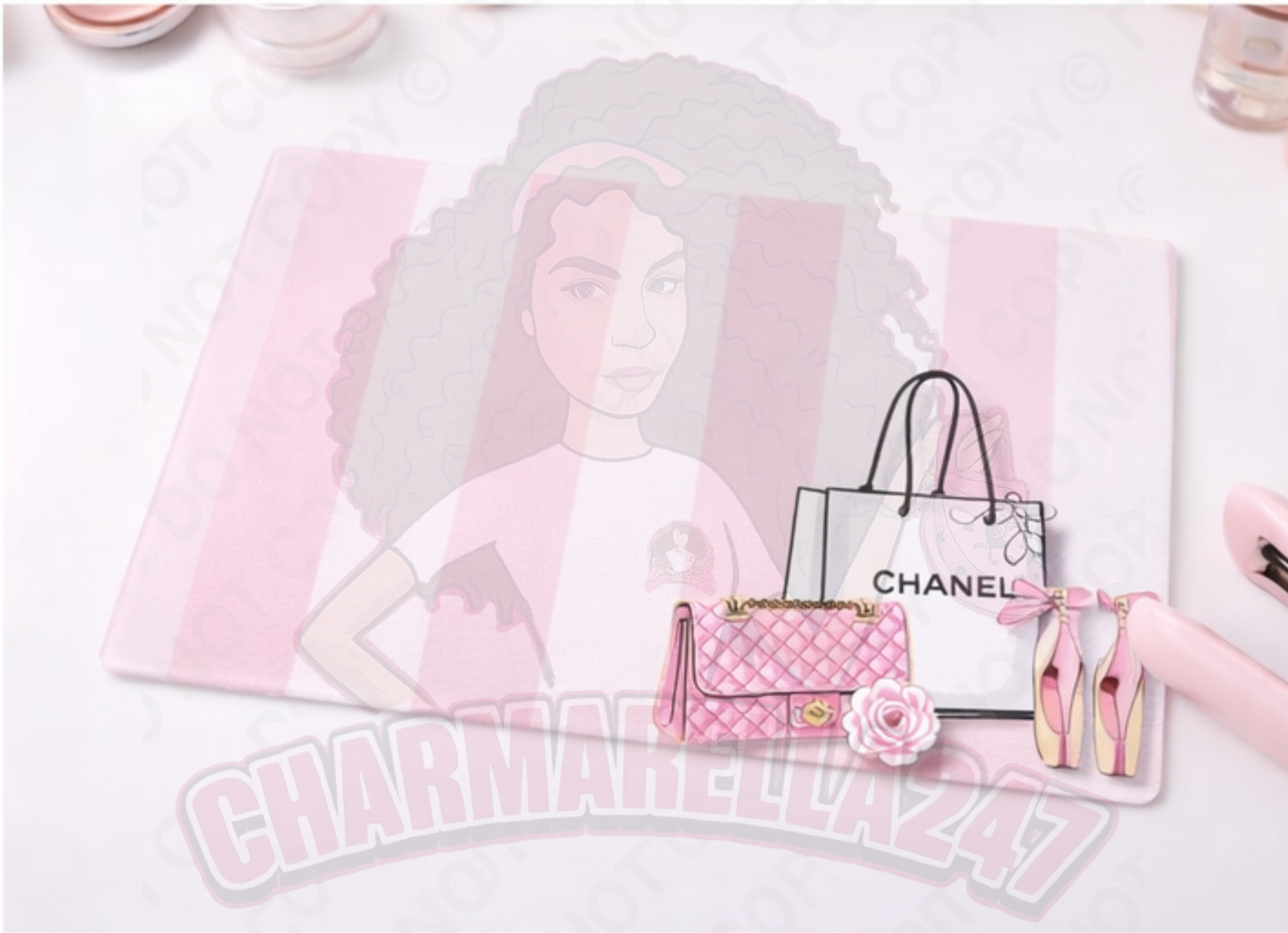 Cha-Nel Baby Pink & White Chopping Board