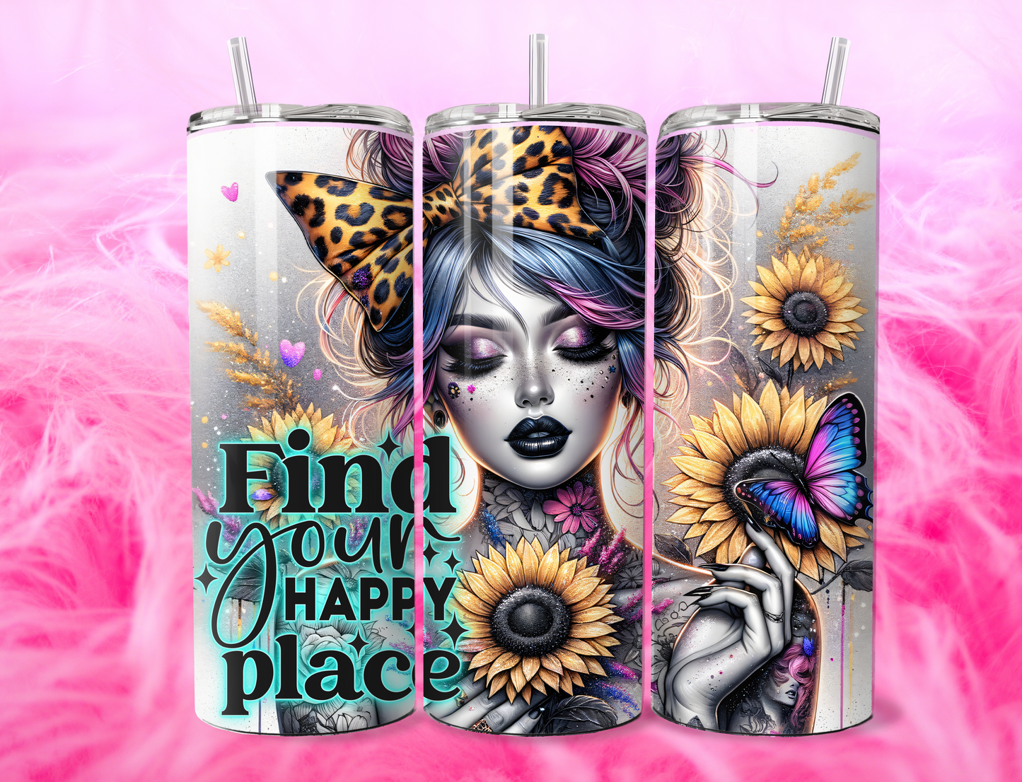 READY TO PRESS 20oz TUMBLER WRAP PRINT FIND YOUR HAPPY PLACE