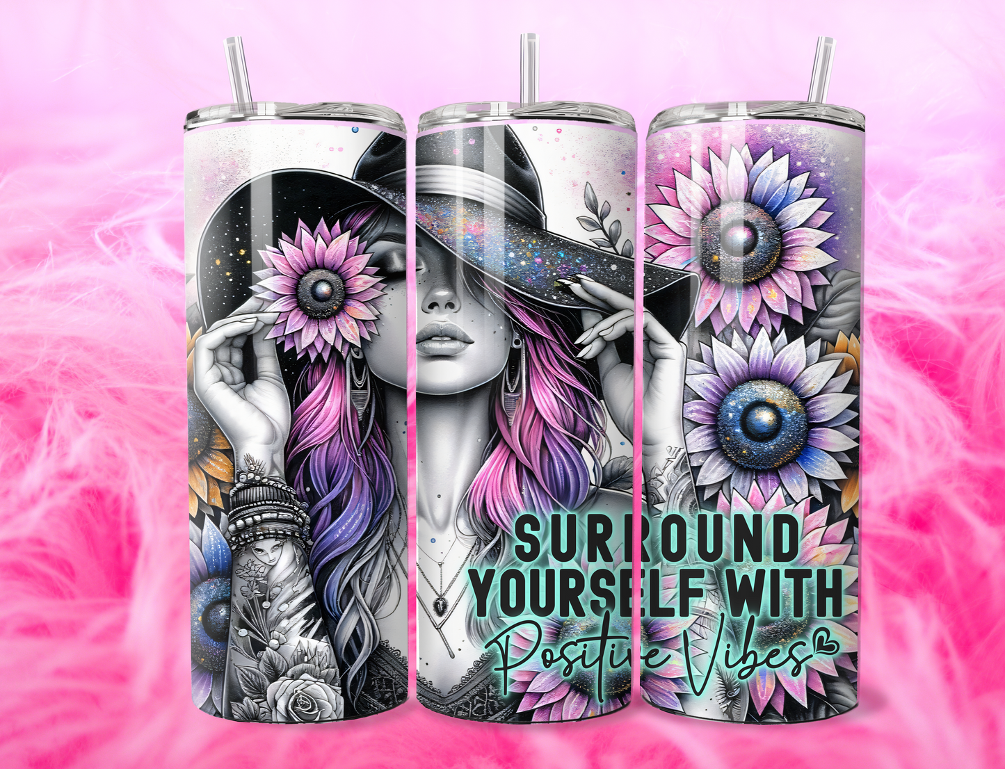 READY TO PRESS 20oz TUMBLER WRAP PRINT SURROUND YOUR SELF WITH POSITIVE VIBES