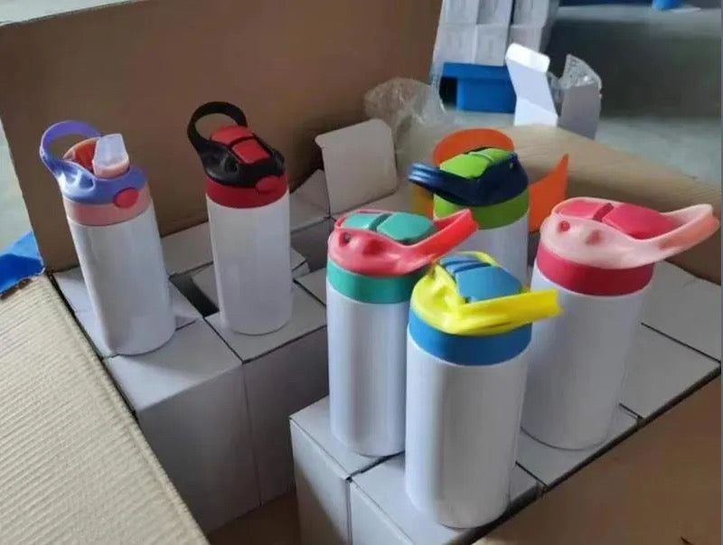 12oz Flip Top Bottles Custom (Colourful Lids with just leave design choice) Sublimation Print