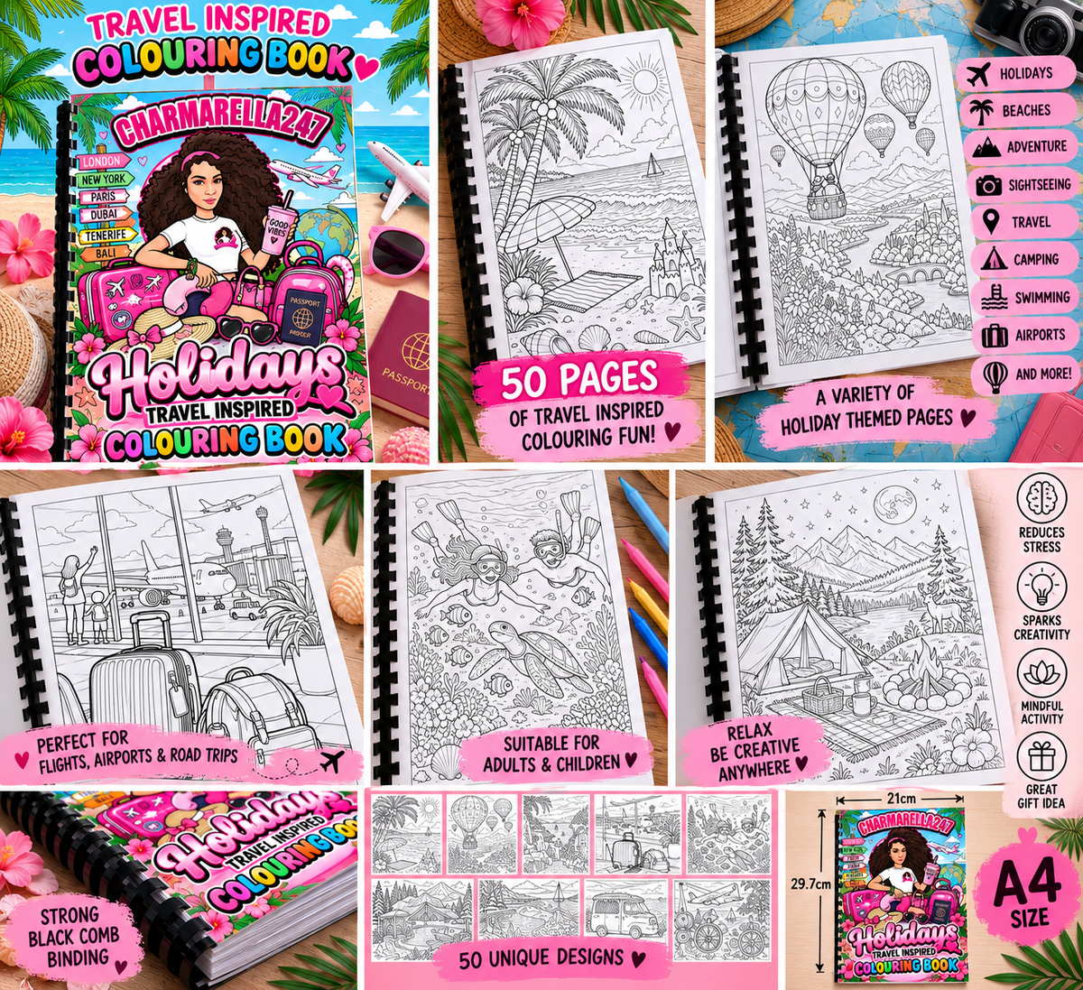 Holidays & Travel A4 Colouring Book
