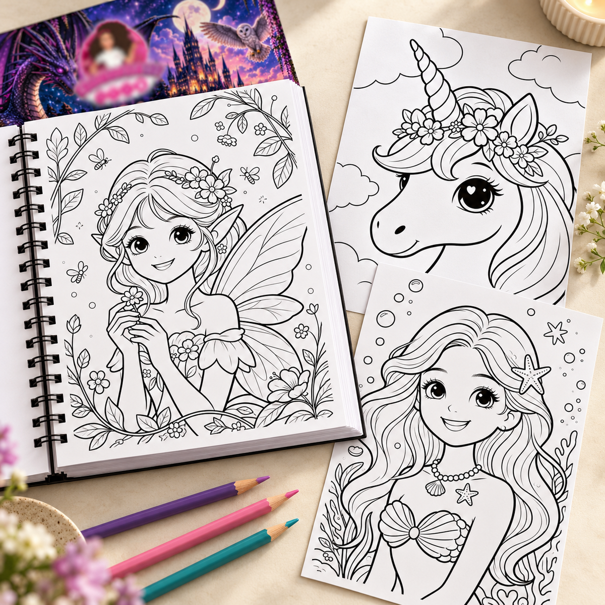 Mythical Creatures A4 Colouring Book