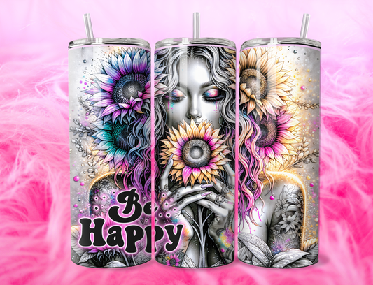 READY TO PRESS 20oz TUMBLER WRAP PRINT BE HAPPY