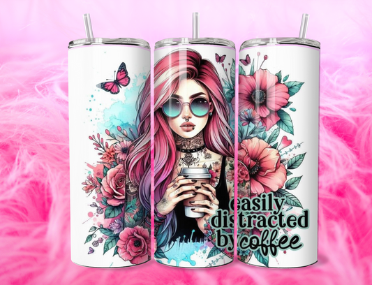 READY TO PRESS 20oz TUMBLER WRAP PRINT DISTRACTED BY COFFEE
