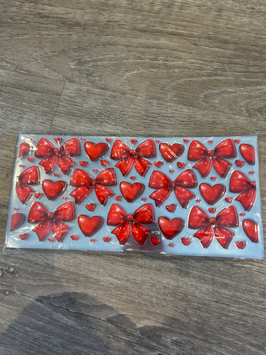 Red Bow Bow Bow Hearts 16oz UVDTF Wrap