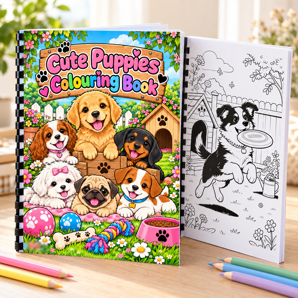 Cute Puppies A4 Colouring Book