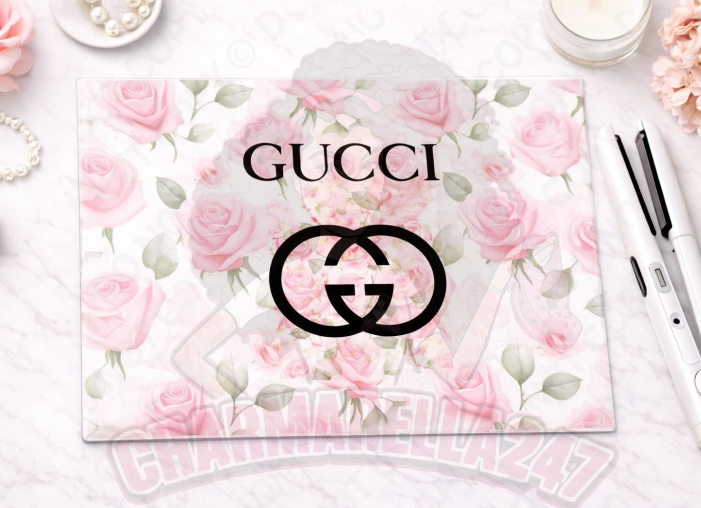 G-G Pink Flowers Chopping Board