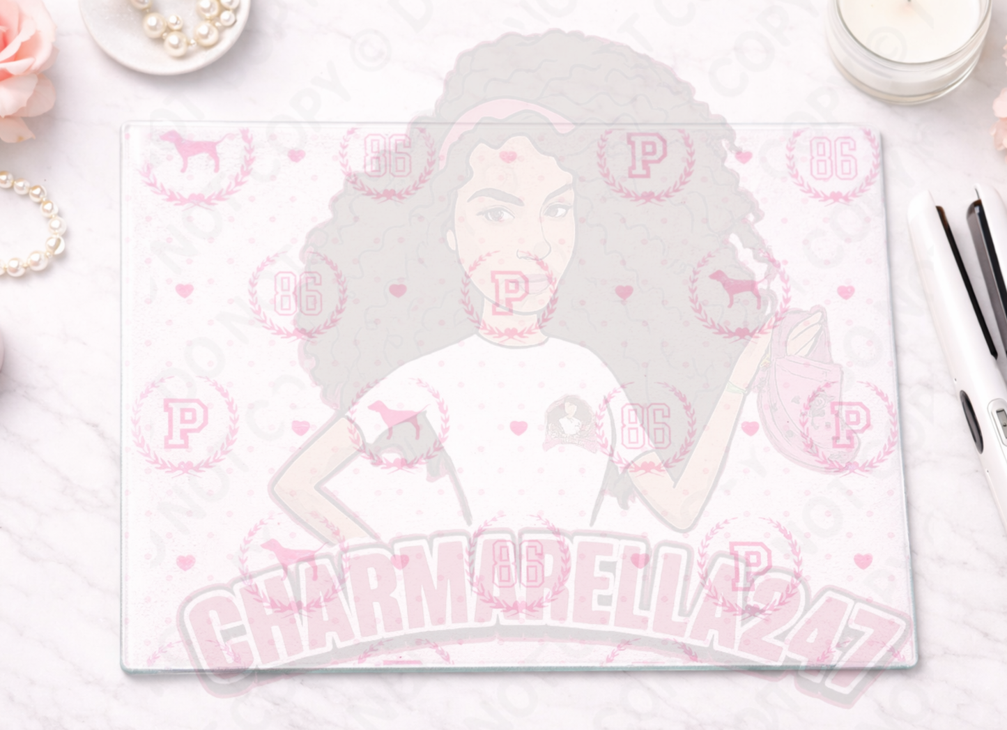 V-S Pattern Baby Pink & White Chopping Board