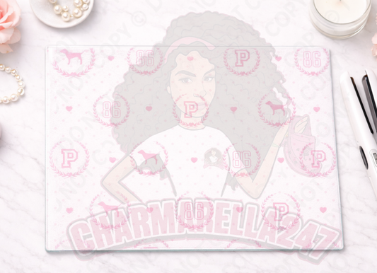 V-S Pattern Baby Pink & White Chopping Board