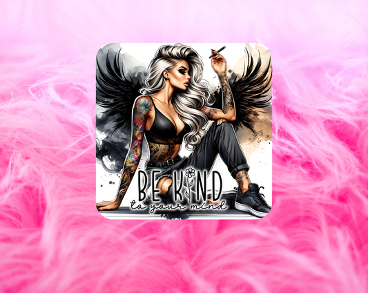 Be Kind To Your Mind Gothic Angel Wings Coaster