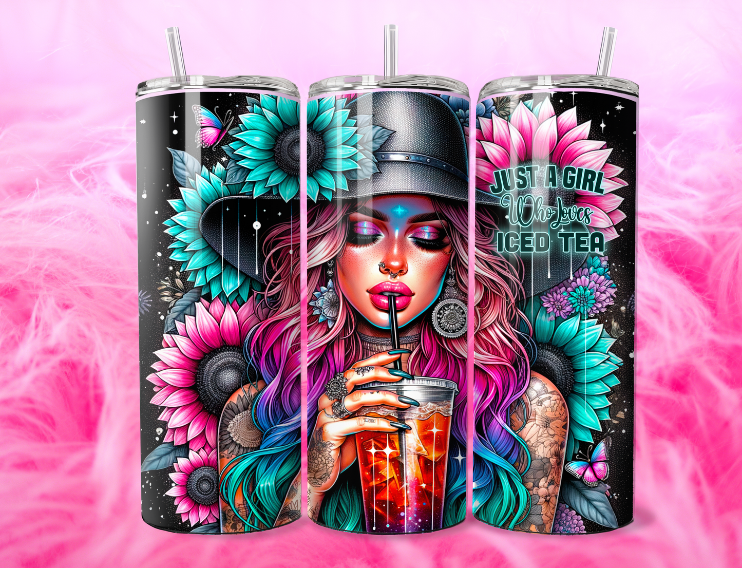 READY TO PRESS 20oz TUMBLER WRAP PRINT MY LEVEL OF JUST A GIRL THAT LOVES ICED TEA