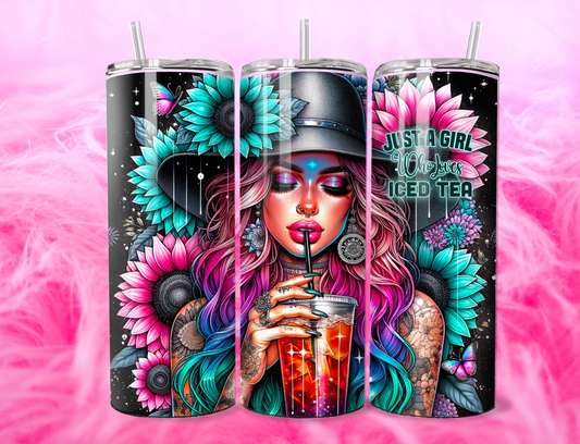 READY TO PRESS 20oz TUMBLER WRAP PRINT MY LEVEL OF JUST A GIRL THAT LOVES ICED TEA