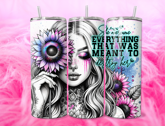 READY TO PRESS 20oz TUMBLER WRAP PRINT OVERCOME DESTROY HER