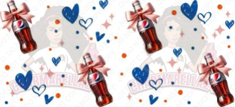 Diet Pep-si Glass Bottle Bows With Blue Hearts 16oz UVDTF Wrap