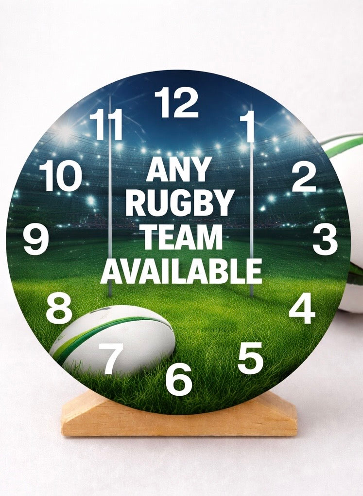 Personalised Rugby 20cm Glass Clock