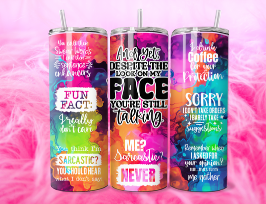 READY TO PRESS 20oz TUMBLER WRAP PRINT SARCASM FACE