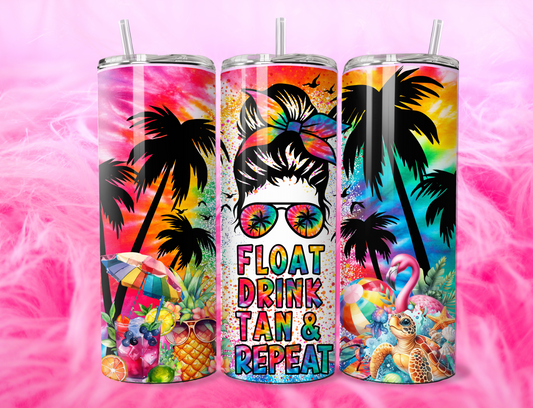 READY TO PRESS 20oz TUMBLER WRAP PRINT FLOAT DRINK TAN REPEAT