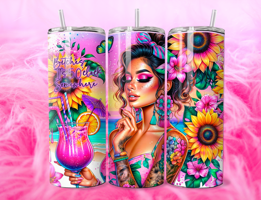 READY TO PRESS 20oz TUMBLER WRAP PRINT ITS 5 O CLOCK SOMEWHERE