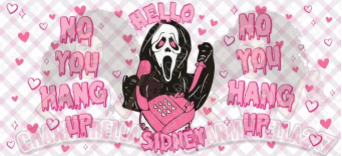 Ghostface With Pink Hearts & Phone 16oz UVDTF Wrap