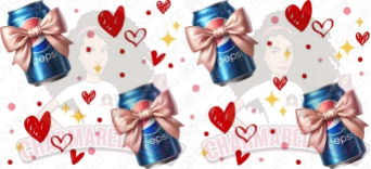 Pep-Si Cans Diagonal With Pink Bows  16oz UVDTF Wrap