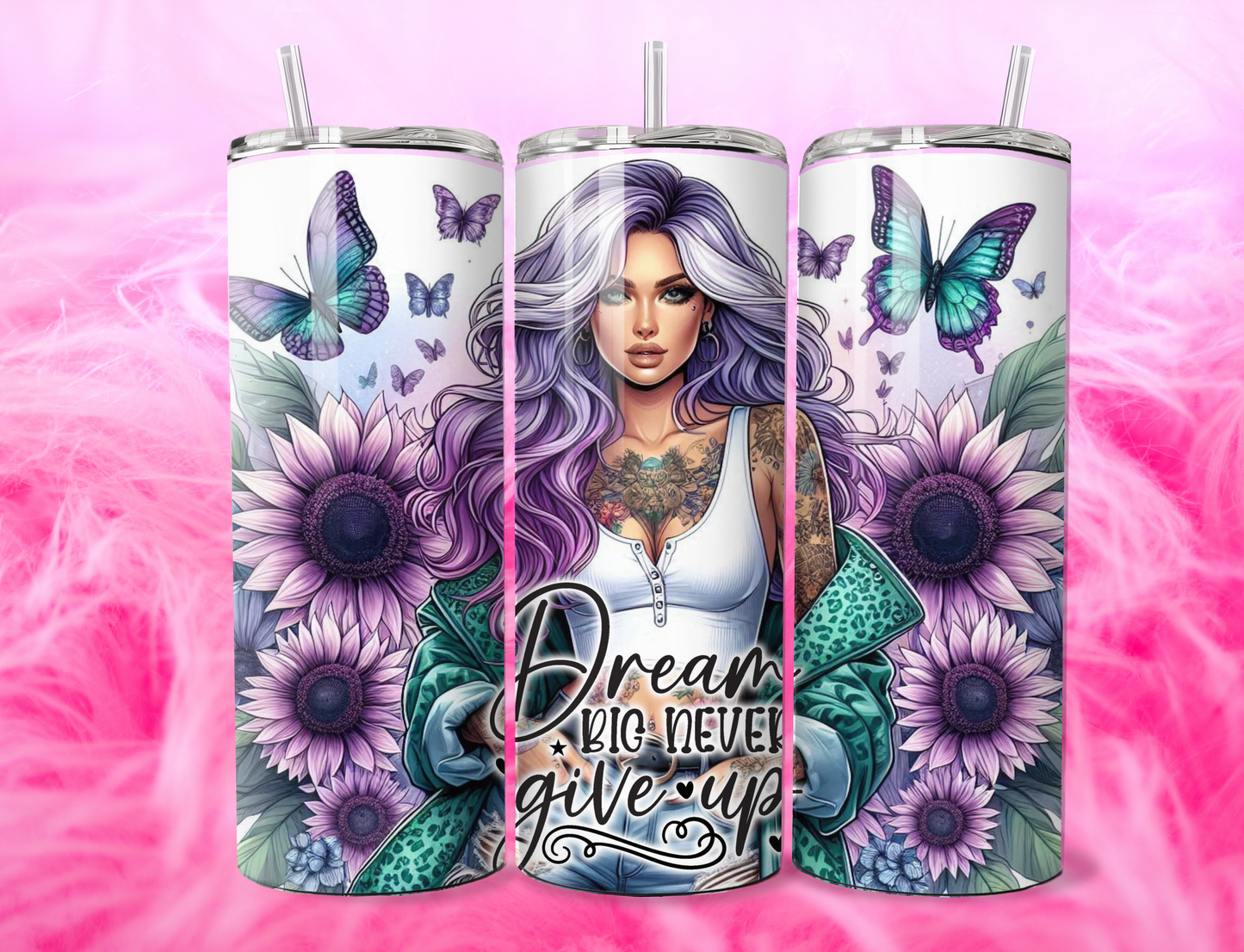 READY TO PRESS 20oz TUMBLER WRAP PRINT DREAM BIG NEVER GIVE UP