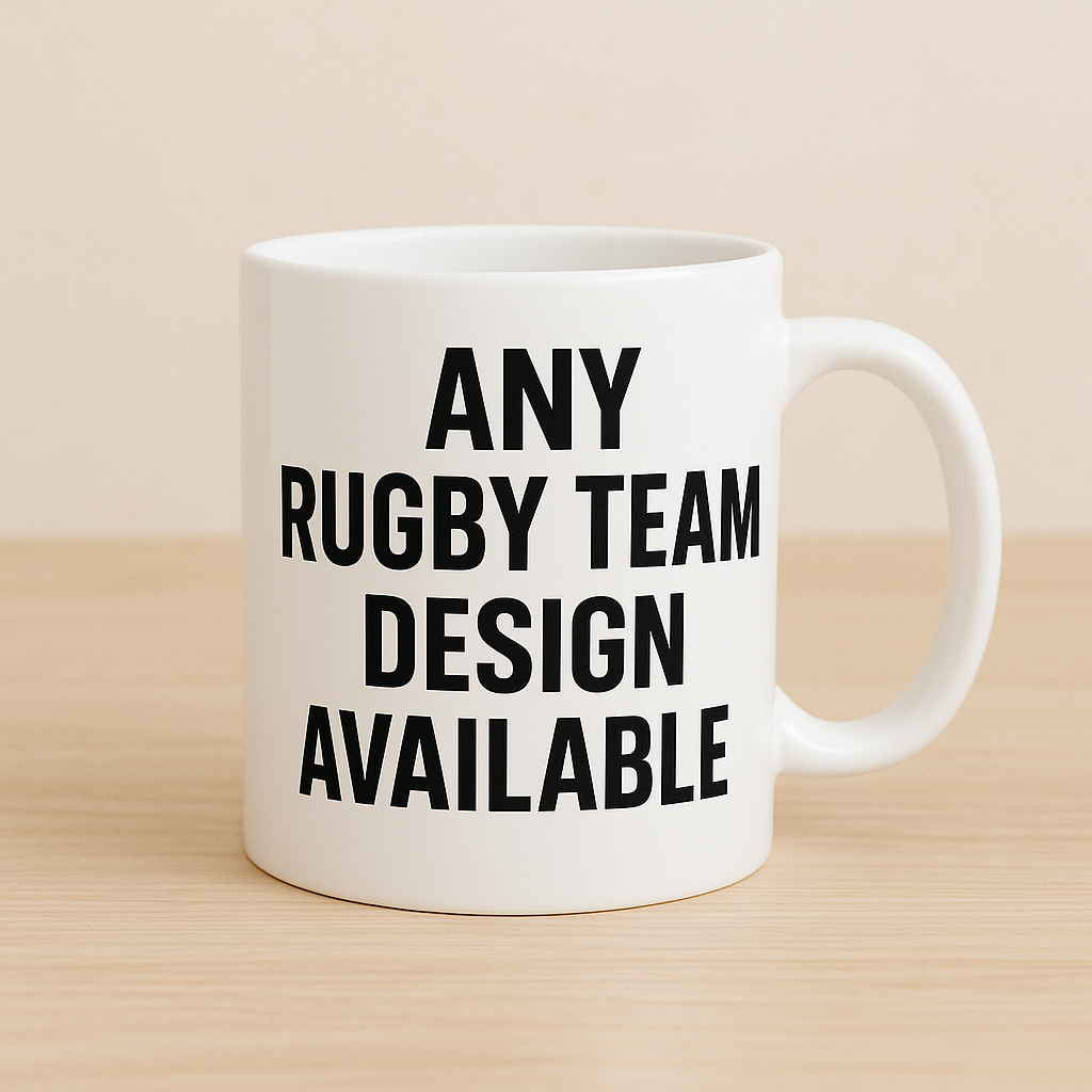 Custom Rugby Team Mug – 11oz Personalised Rugby Supporter Cup – Any Rugby Team Design Available