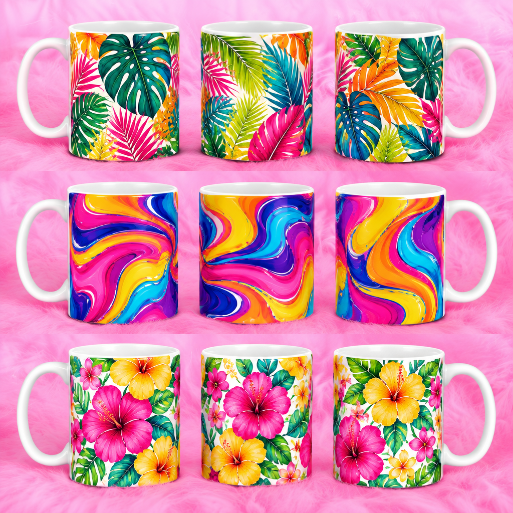 Finished custom mugs multiple angles